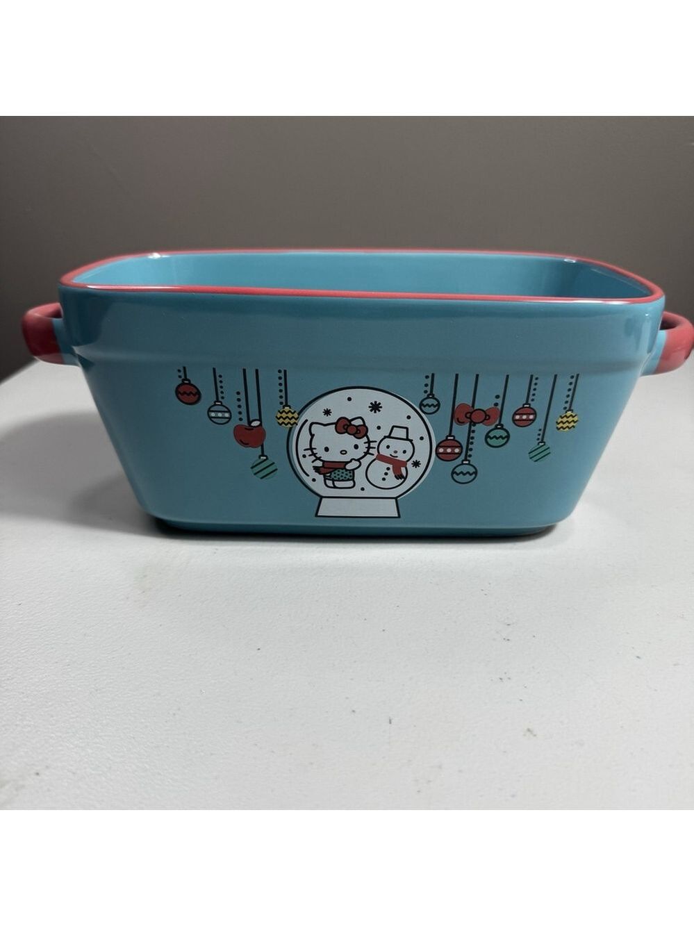 Sanrio Hello Kitty Ceramic Loaf Pan Snow Globe Design 9x5
